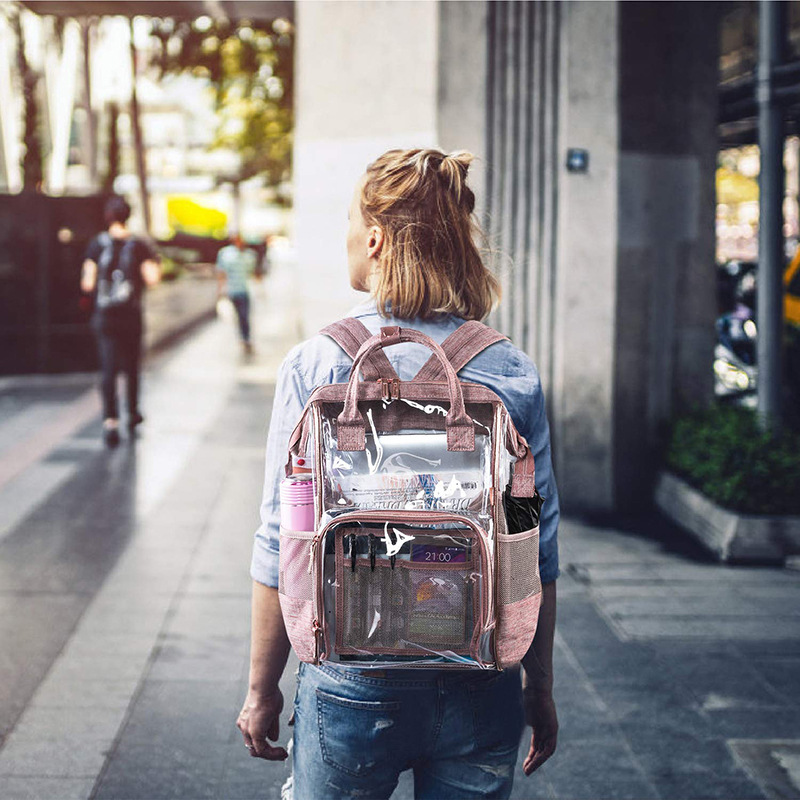 23L PTU Oxford Transparent Diaper Bag Backpack