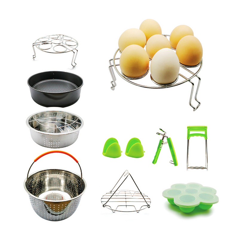 10pcs Various Combination Kitchen Set, Double Boiler Set Pressure Cooker Accessories Basket Pot Disk Holder Silicone Food Clip