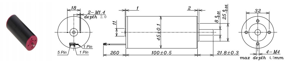 High Temp Brushless Coreless Motor 36v 100mm Length 11000rpm Speed