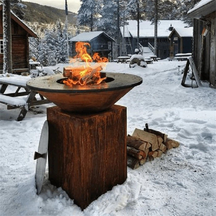 Outdoor Camping Corten Steel BBQ Grill Wood Fuel