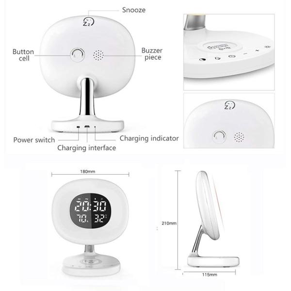 Wireless Charger Wake Up Light Alarm Clock , Touch Bedside Clock With Light