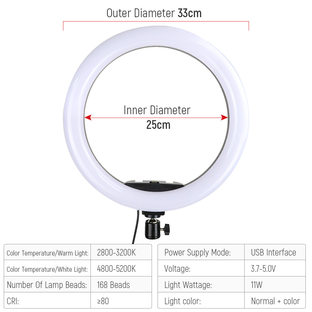 26cm 2800K Ring Supplementary Lamp , Standing Ring Light With Phone Holder