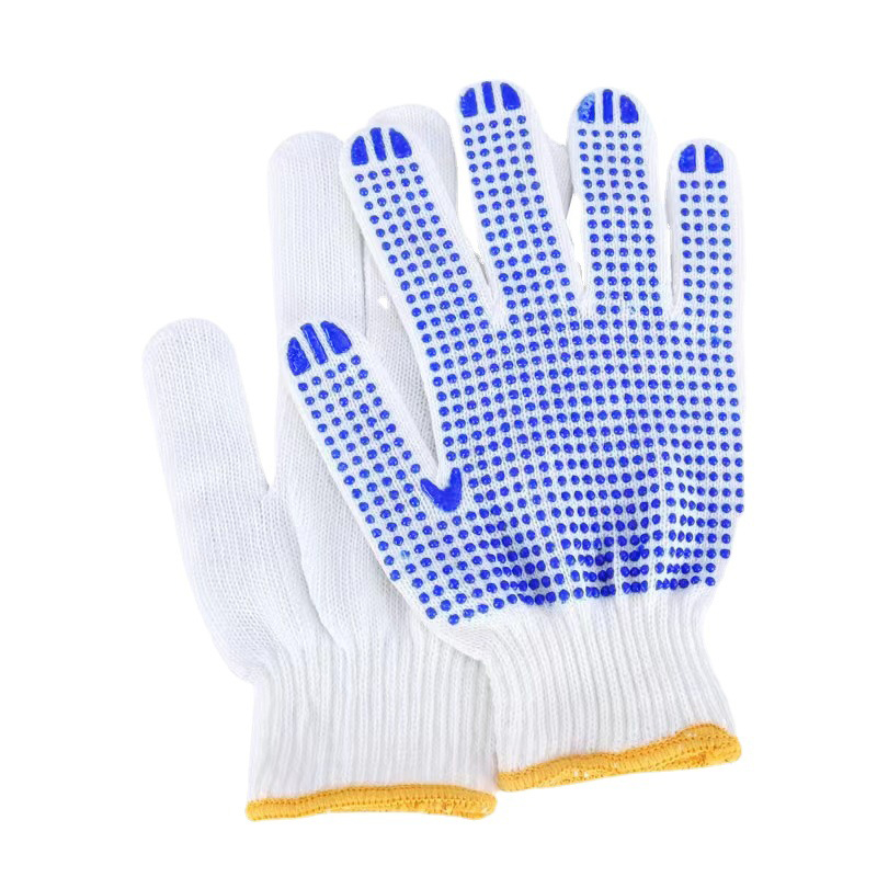 50g T/C Single Side PVC Dots Bleached Cotton Work Gloves for Safety Modelo Number C080D1-B