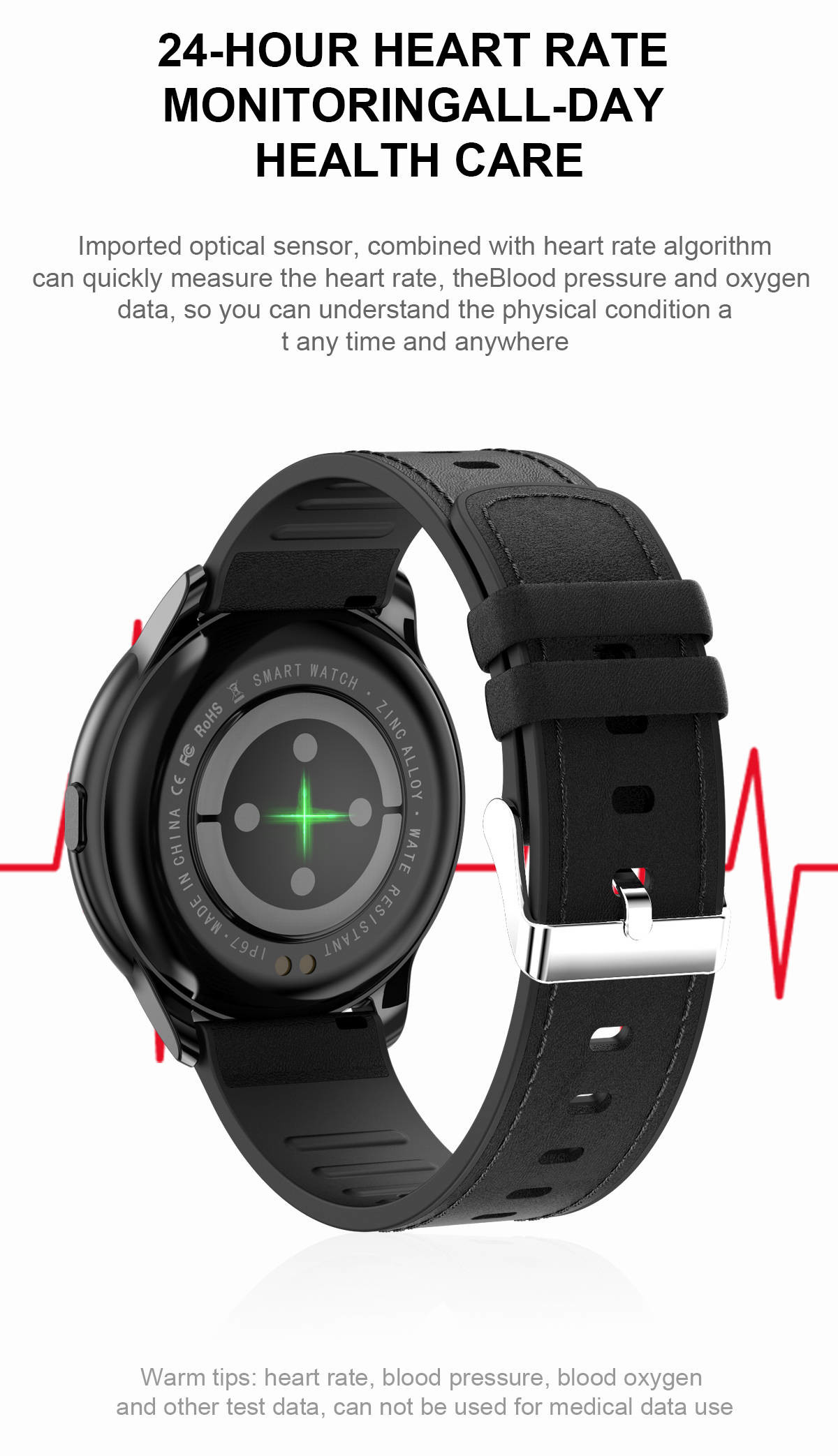 Leather Strap Smart Sport Watch Calorie Consumption Blood Pressure Monitor For Women Men