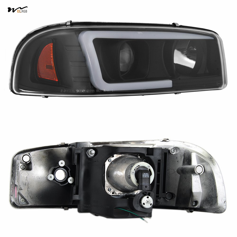 Waterproof Black LED Tube Projector Headlights Driver Passenger Side Pair Head Lights