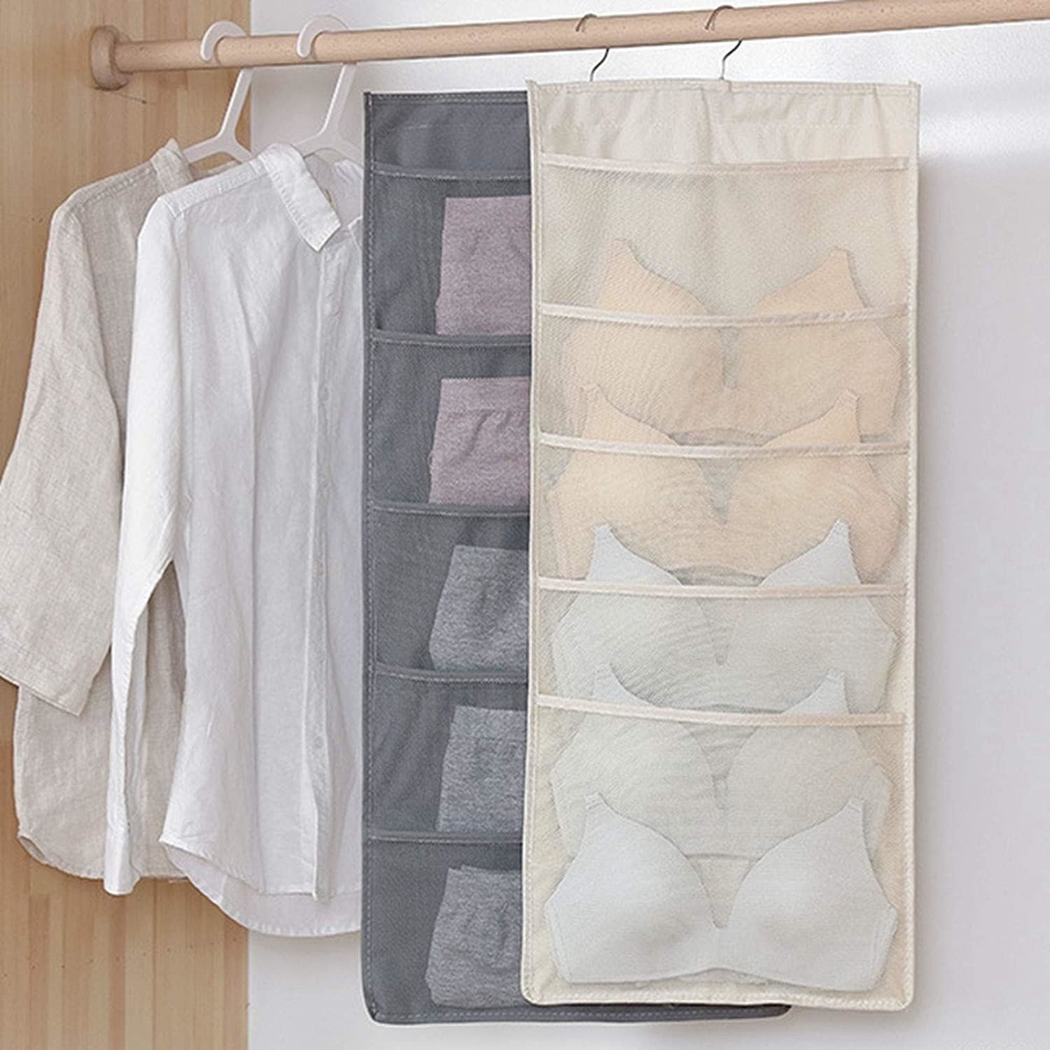 LIREX BRA STORAGE ORGANISER WITH 10 POCKETS, 1 PACK FOLDABLE UNDERWEAR HANGING ORGANIZER FOR WARDROBE WALL MOUNT BRA HAN