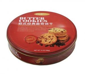 China Custom printed small cookie tin container with flat lid on sale