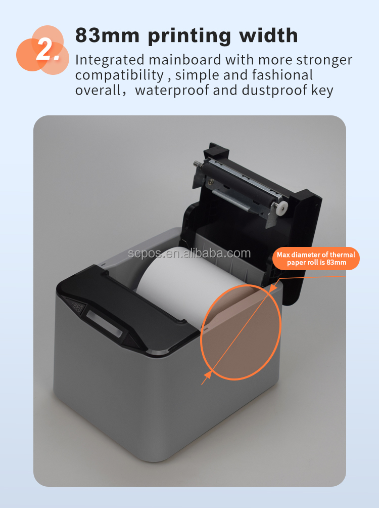 Speed 220mm/s POS 80mm Thermal Receipt Printer USB/Serial/BT Support Multilingual 1D/2D