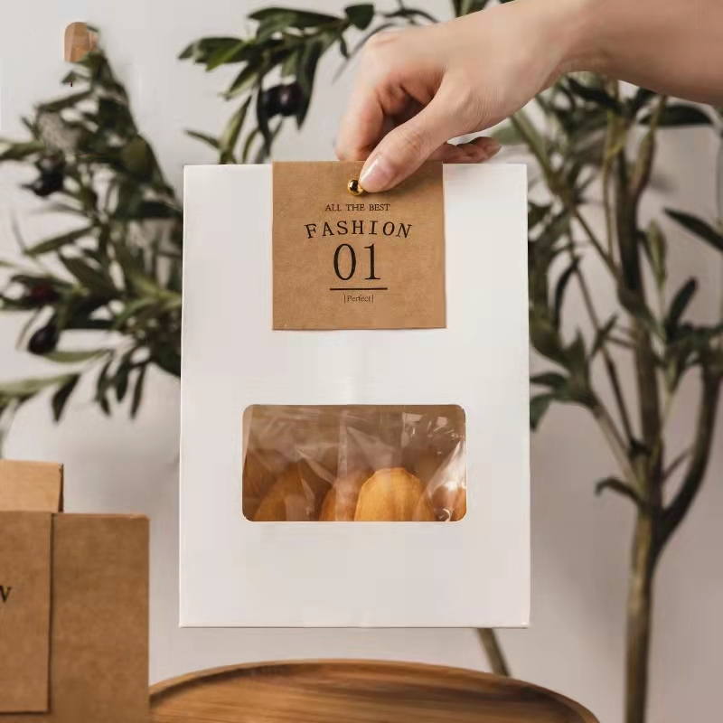 wholesale custom recycled flat bottom small food paper bag shopping packaging bag brown kraft paper bag with clear window