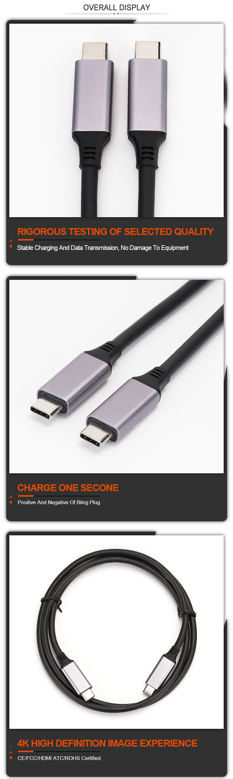Fast Charging USB To USB Cable 3.1 Type C Gen 1 20Gbps USB 3.1 Charger Cord