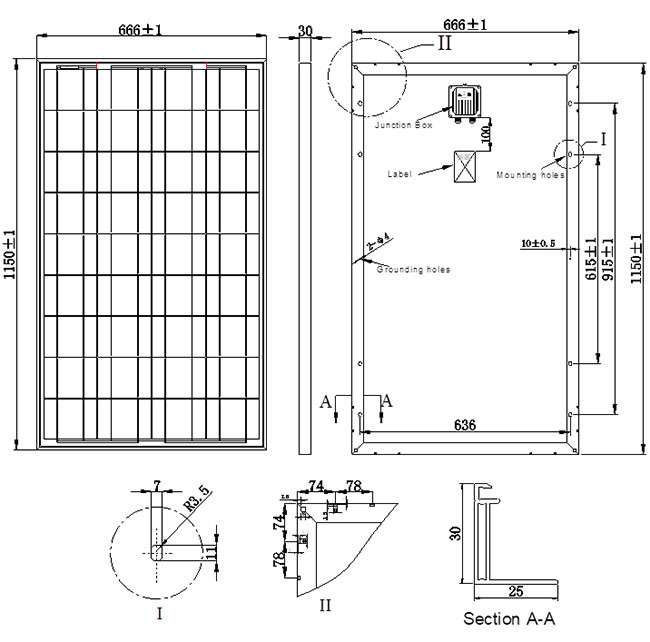 120W 18V Poly Solar Plate No Pollution 25 Year Warranty At 80% Power Output