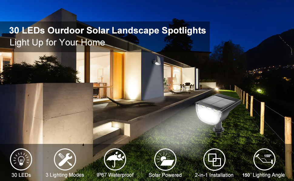 IP67 7000K LED Solar Landscape Spotlights