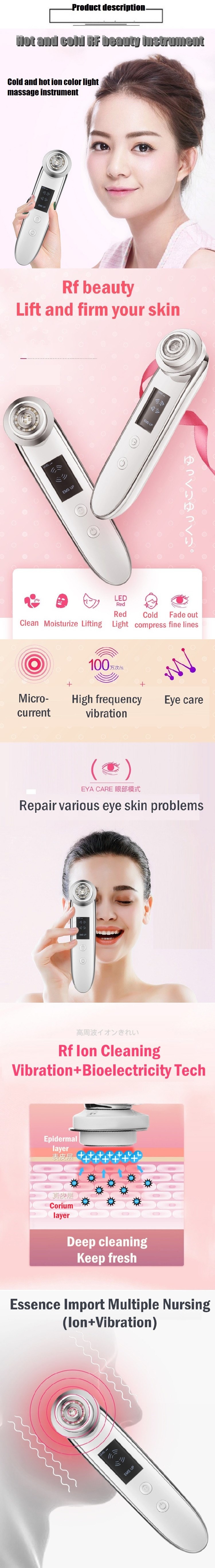 Skin Lifting Deep Cleaning Red Light Face Eye RF Ion Massager