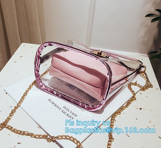 Transparent conference eco shopping bag, shopping pvc bag with custom print, shopping square bottom portable clear PVC p