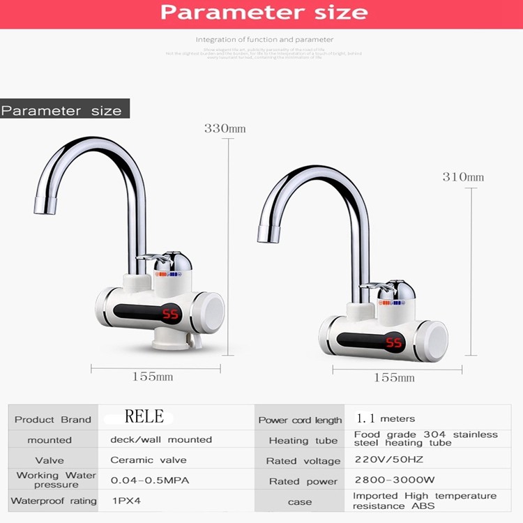 Deck Mounted Electric Hot Water Tap Instant 2-3L/Min 3KW For Kitchen