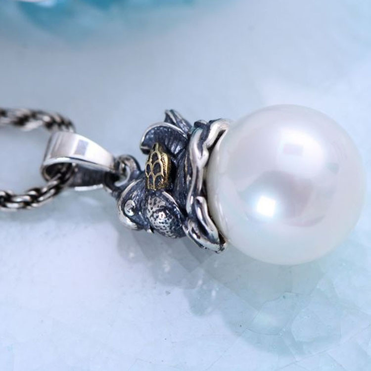 Women Retro 925 Silver Shell Pearl Bird Pendant Necklace (XH056542W)