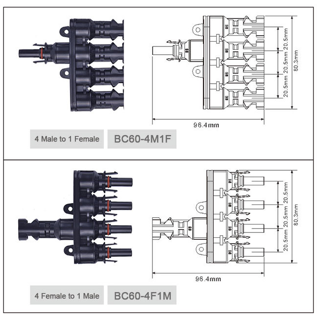 Waterproof IP68 MC4 Branch Connector , Solar Panel Branch Connector DC 1000V