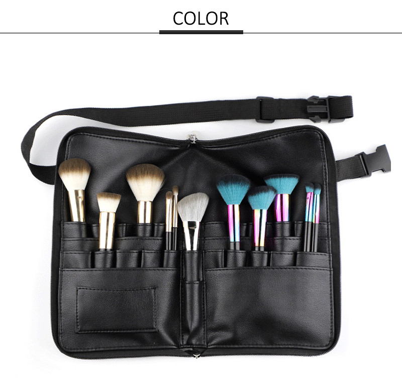 Zipper Closure PU Leather Makeup Brush Bag With Strap