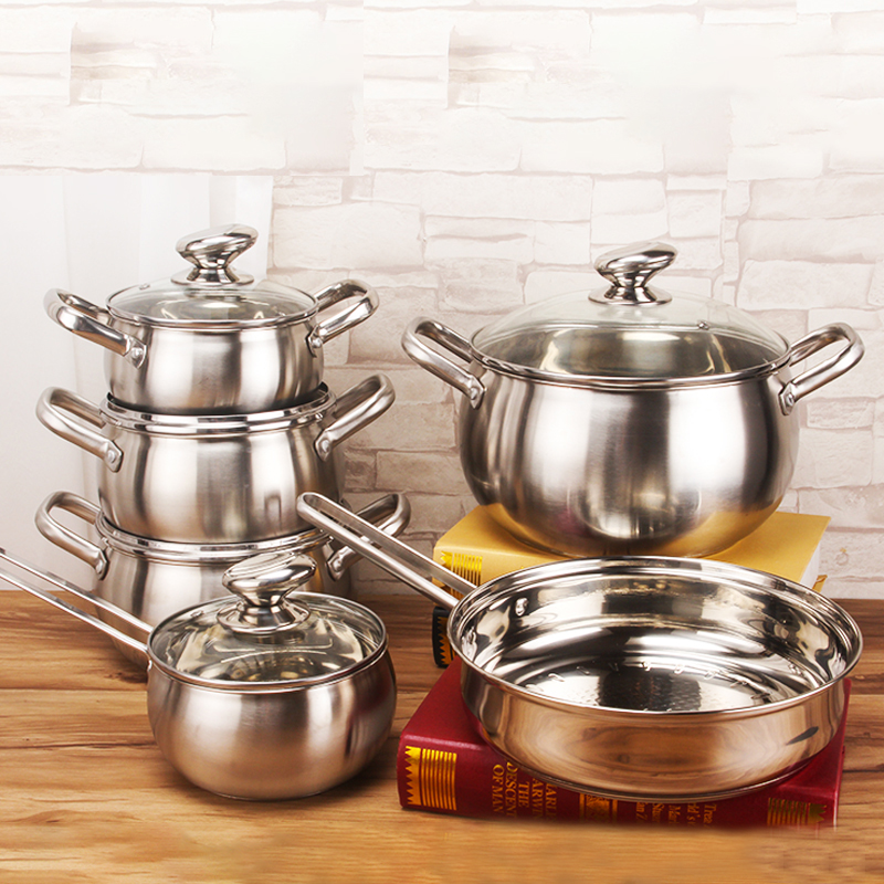 Multifunction Cookware Set 12 pcs Cookware Cook Pot Stainless Steel Cooking Pot Set With Glass Lid