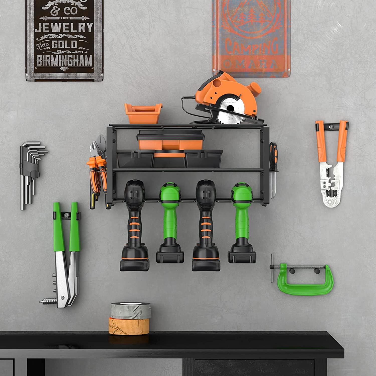 Wall Mount Electrician Tool Rack for Cordless Drill Classification Non-folding Rack