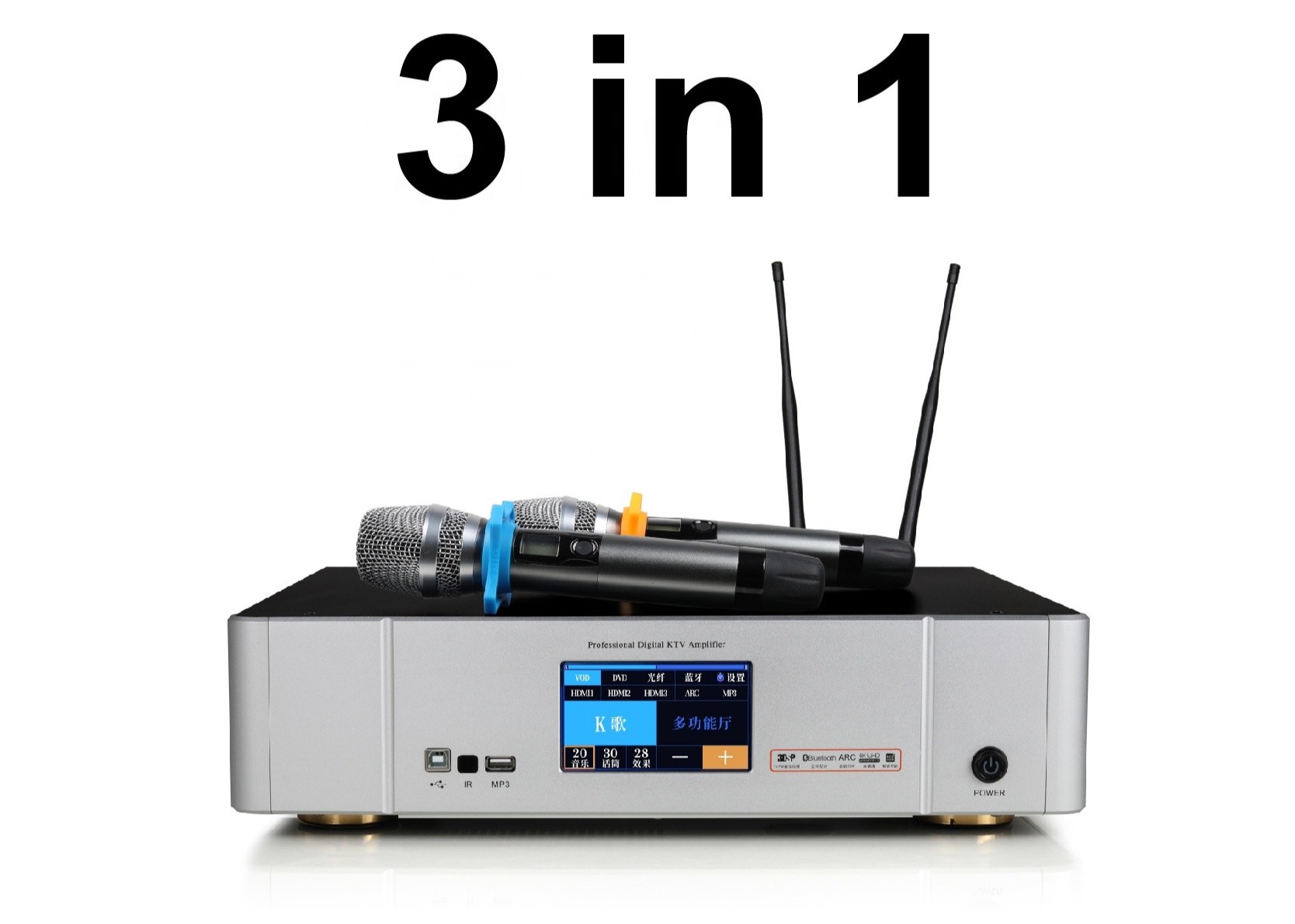 2U 250W Professional Stereo Digital Echo Karaoke Mixer Power Amplifier