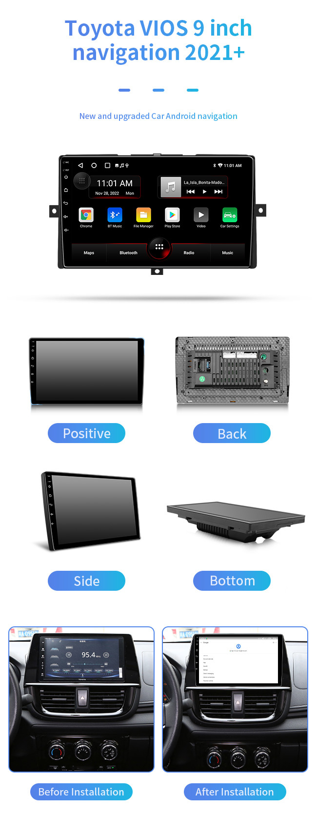 9 Inch Touch Screen Car Navigation 4 Core For Toyota VIOS 2021+ Night Vision Reversing Image