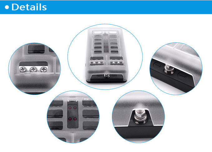 12 Circuit Ways Blade Fuse Box Positive Negative Bus Bar Fuse Block Box Holder with LED Indicator Dust-proof Protection