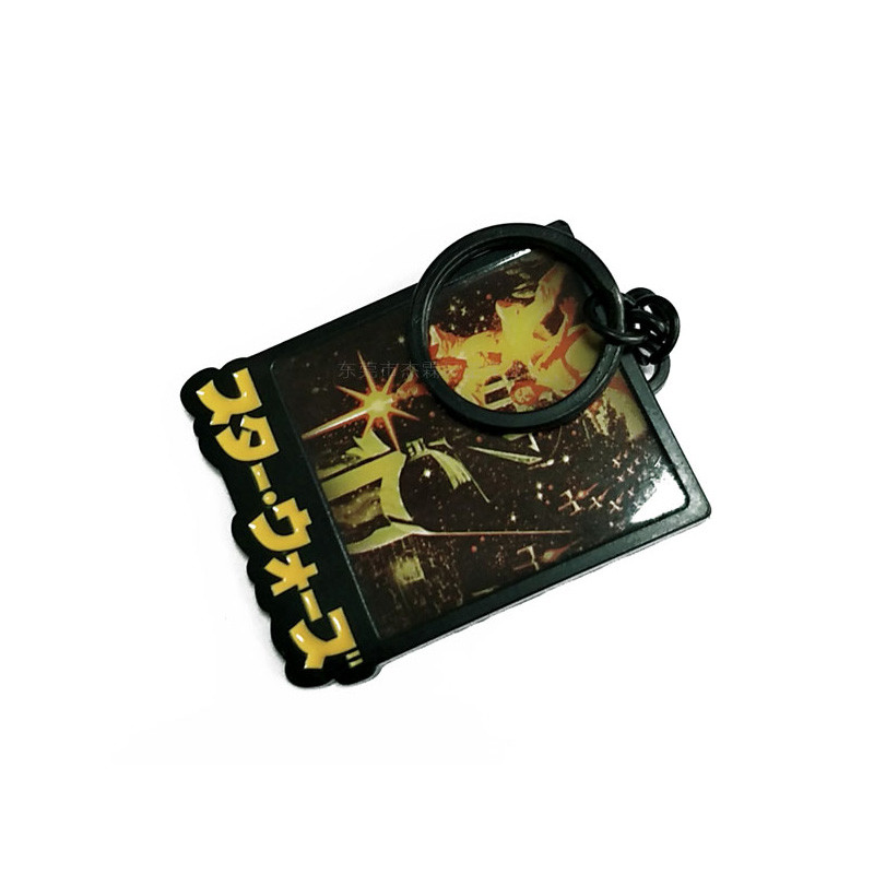 Cartoon Pattern Colored Metal Key Ring 3d Square Zinc Alloy For Children