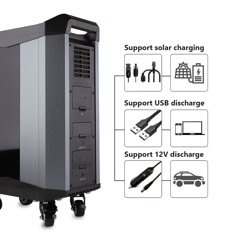 Movable BMS 2500Wh Solar Power Station 2000W Output Backup Power Supply