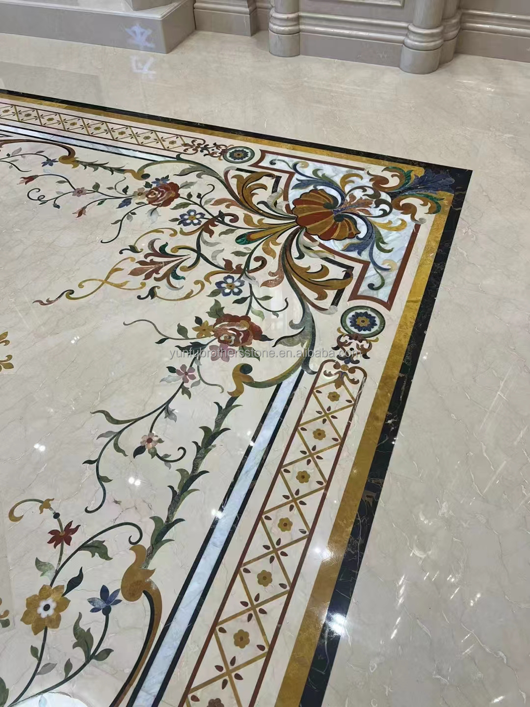 Customized Cut-To-Size Water Jet Marble Inlay Medallion for Modern Villa and Hotel