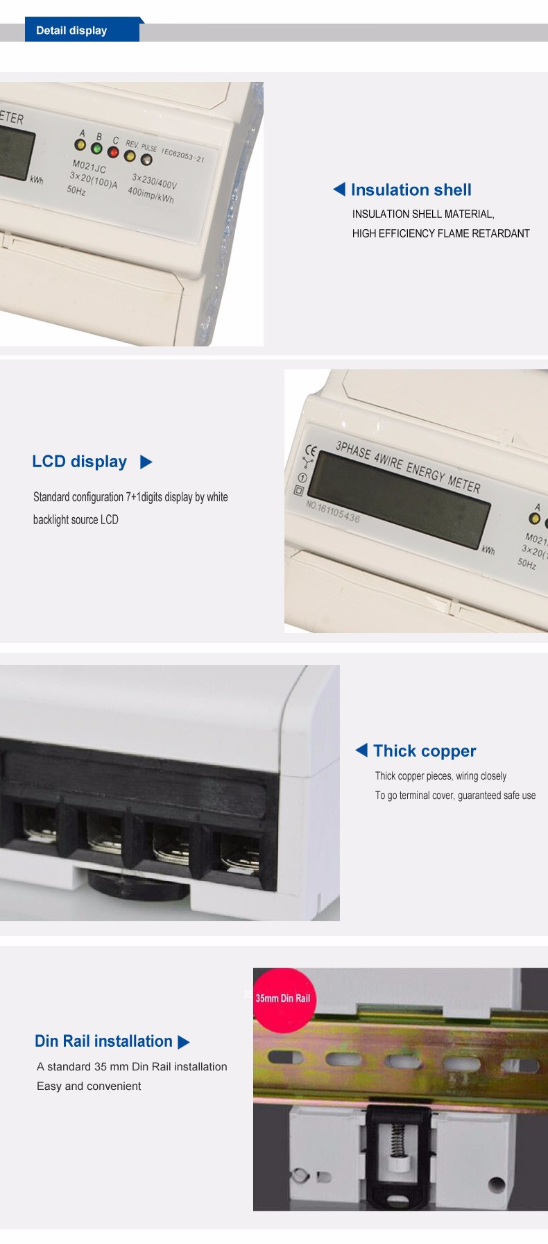 din rail Type three Phase digital energy meter
