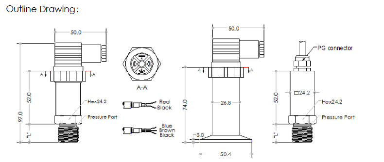 4-20mA,0-5V output signal Gernarl Purpose HPT-6 Multifunctional Pressure Transmitters and Transducers