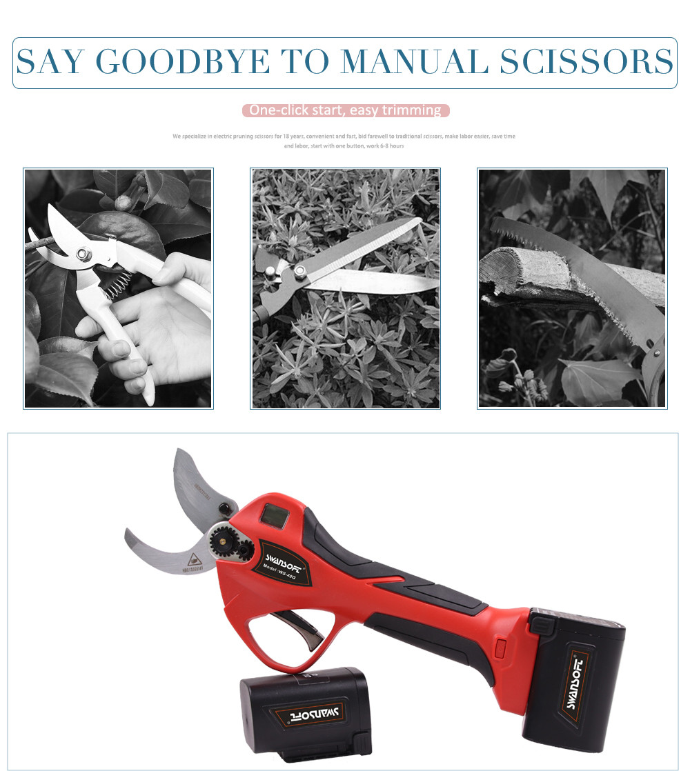 Finger Protection Swansoft Cordless 4.0CM Electric Pruner Pruning Shears with LED Display for Vineyard and Orchard