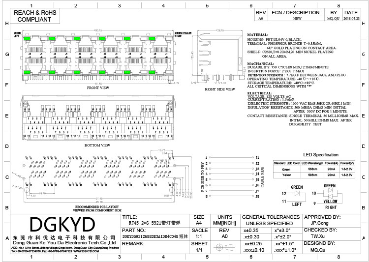 DGKYD59212688DE3A1DB4C048 Multi-Port RJ45 Stacked Ethernet Socket 2X6