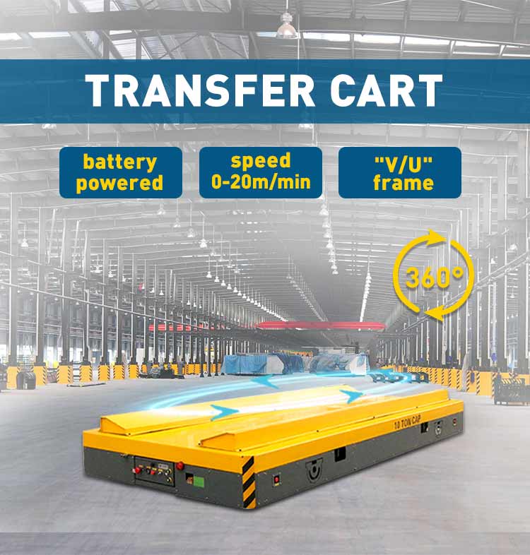 10t battery powered steerable trackless transfer car running on the cement floor with remote control