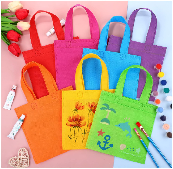 Customizable Logo Printing Wholesale Blank Reusable Rainbow Colors Non Woven DIY Gift Bags