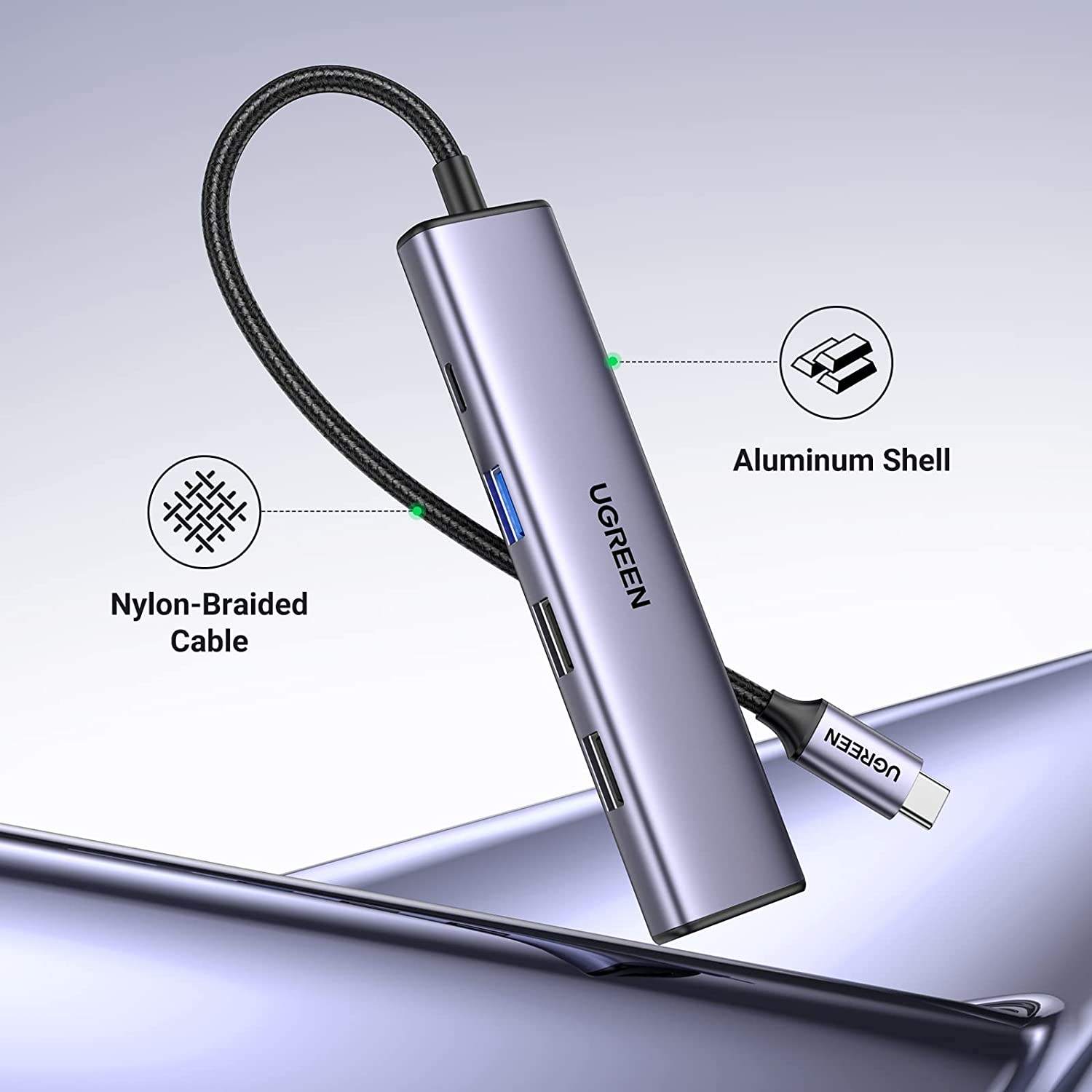 USB C Hub 5 in 1 USB C to HD-MI Splitter 3 USB A 3.0 Port and 5Gbps Type-C Data Port, 4KHDMI Port, PD 100W Charging