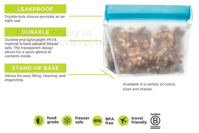 Reusable BPA Free Food Grade Preservation Storage Silicone Food Fresh Bag,Silicone Plastic Packaging Food Zip Silicon Fr