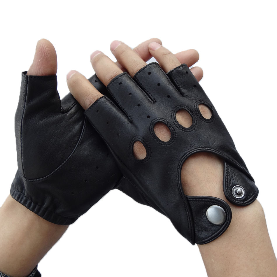 Soft Mens Leather Fingerless Gloves , Mens Leather Winter Gloves Hand Sewing Stitching