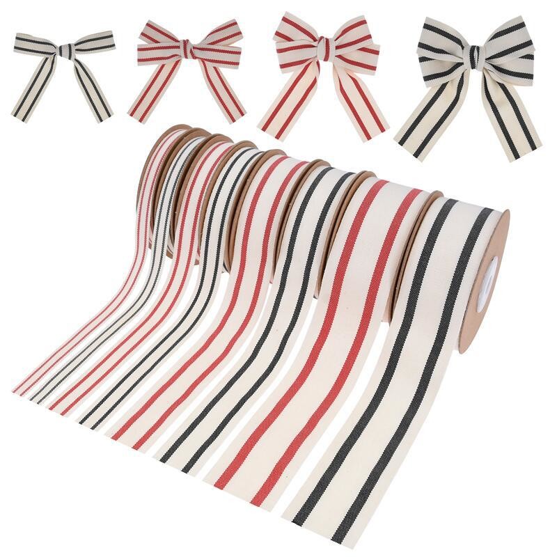 ISO14001 Striped Cotton Ribbon 15mm-38mm Black And White Ribbon