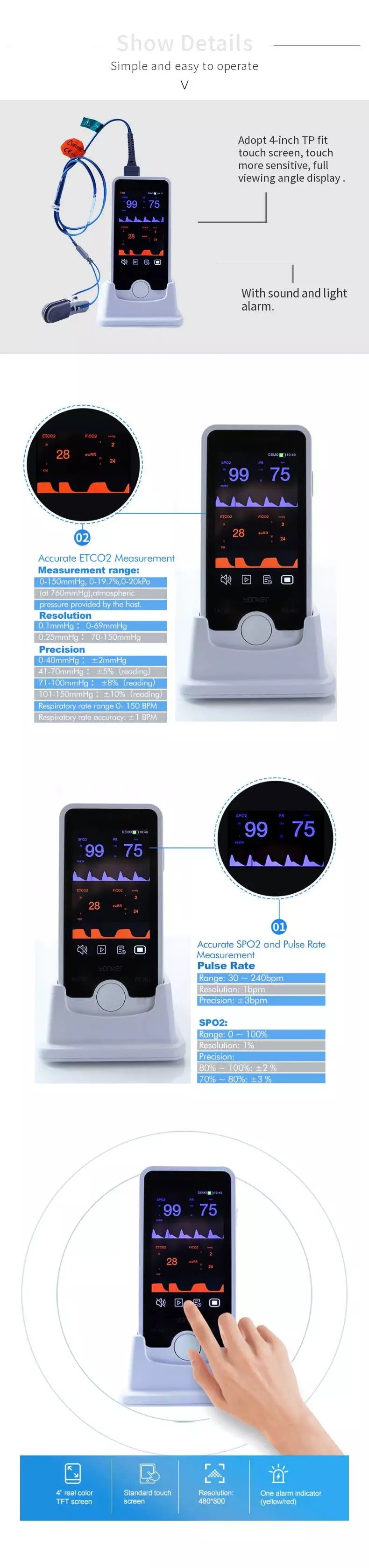 E4 Portable NIBP Vitals Monitor Multi Parameter Patient Monitor For Hospital Bedside