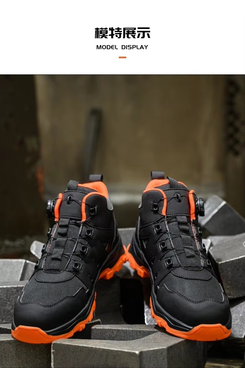 Orange Microfiber Men's Safety Boots Steel Toe Kevlar Midsole Anti-smashing Work Boots