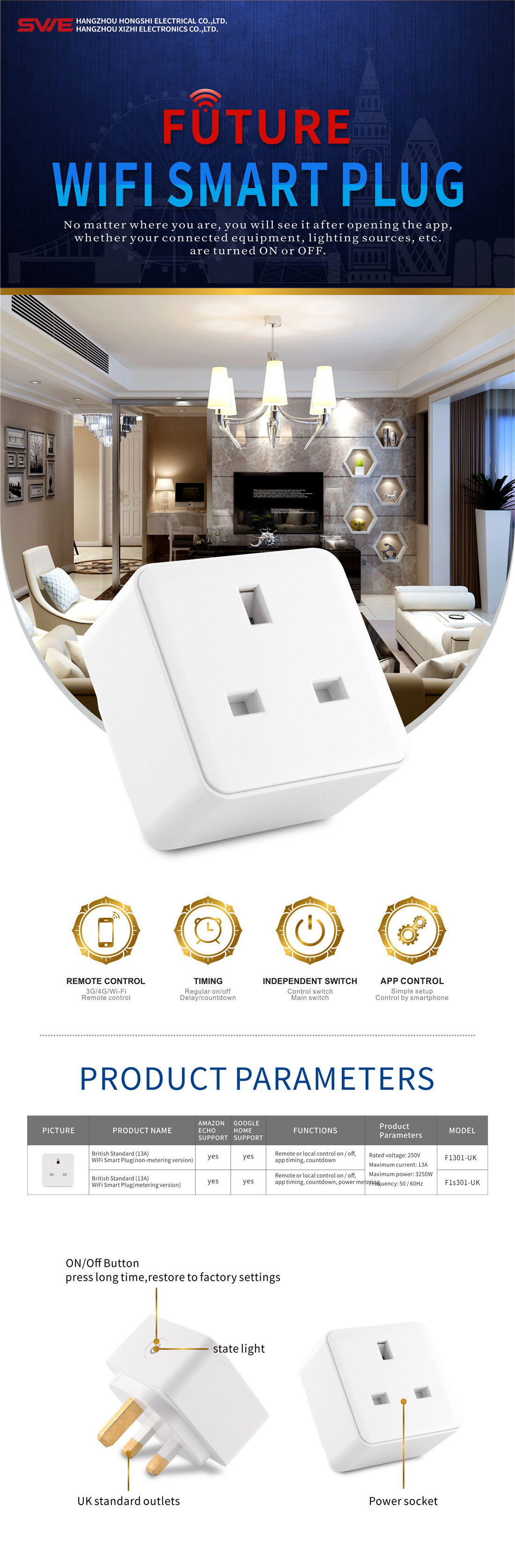 Wi-Fi Smart Plug UK Standard Socket With Power Metering Function