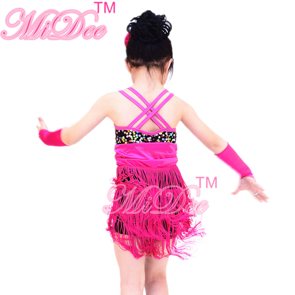 Colorful Latino Dance Wear Black Cerise Waistband 3 Tiers Dance Fringe Skirt