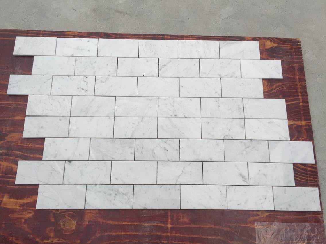 Subway Marble Mosaic Tile 3" X 6" Carrara White For Bathroom , 2/5" Thickness