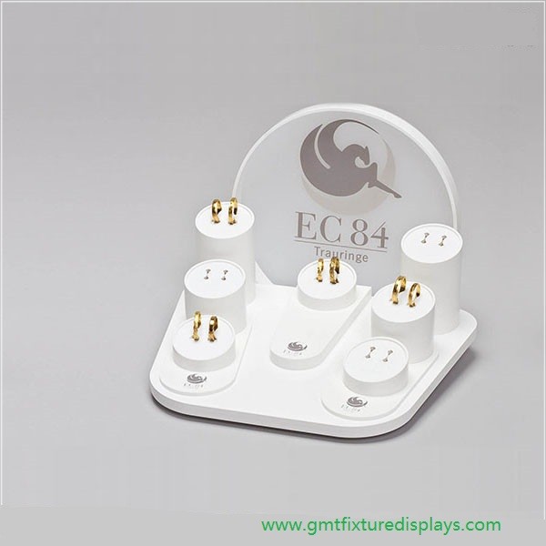 White Acrylic Jewelry Countertop Ring Display Perspex Jewellery Stand for Wedding Ring