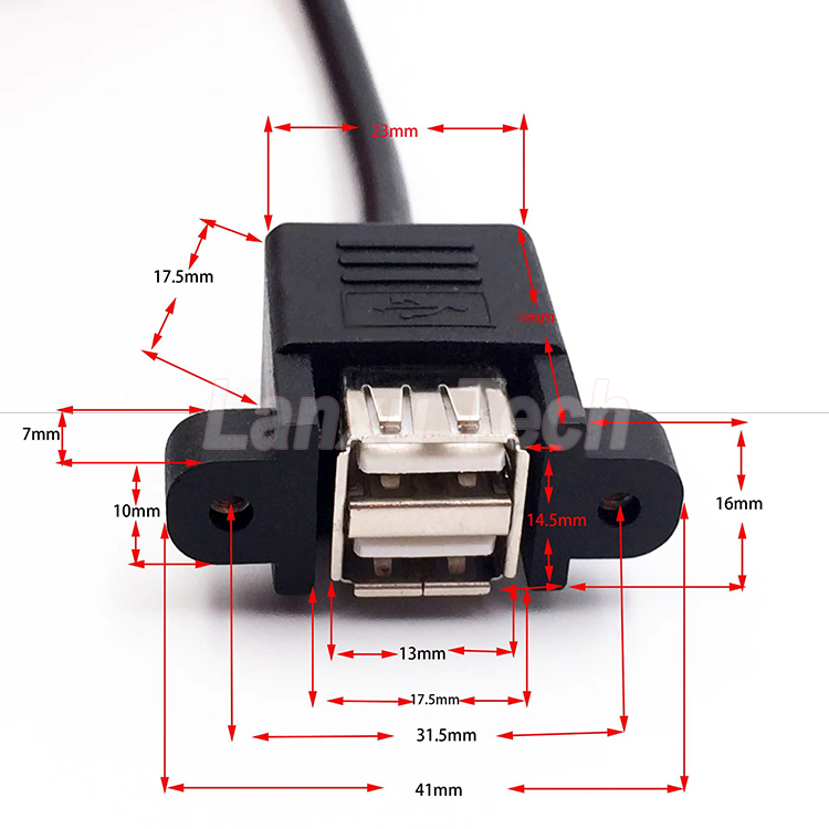Dual USB Type A 2 Ports Panel Mount USB to Dupont 9 Pin Header Connector Wire Cable