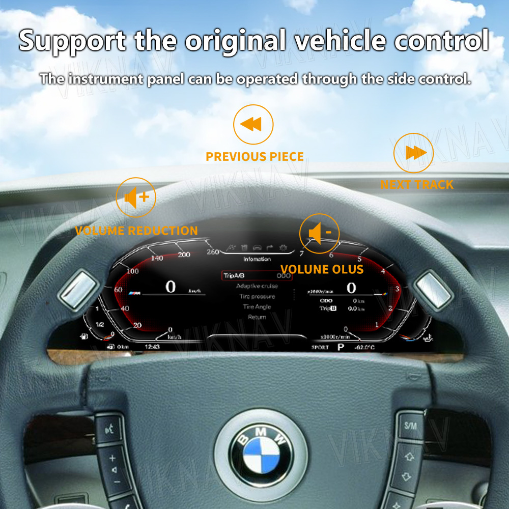 Viknav IPS Screen For BMW 7 Series E65 E66 (2001-2008) 12.3 inch Upgrade Smart Cluster Digital Dashboard Speedometer