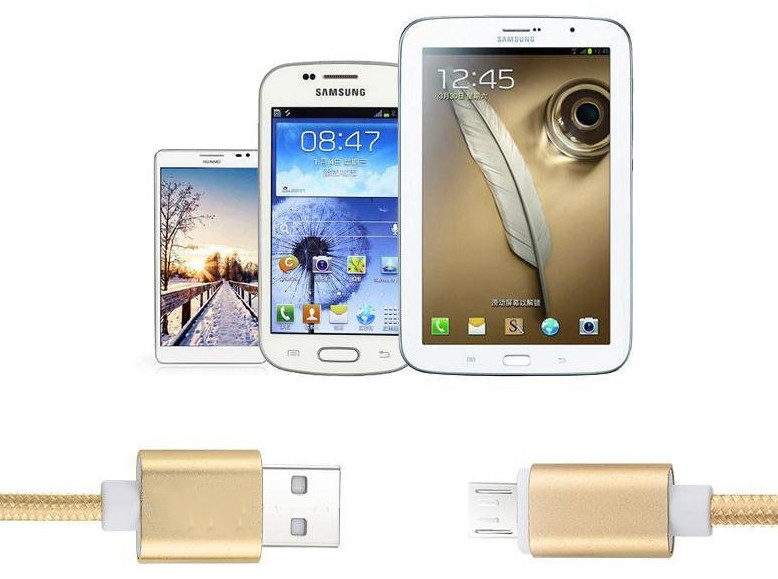 1m 2m 3m Nylon Android Phone Charger Cord , Samsung Micro Usb Cable 5V 2.1A