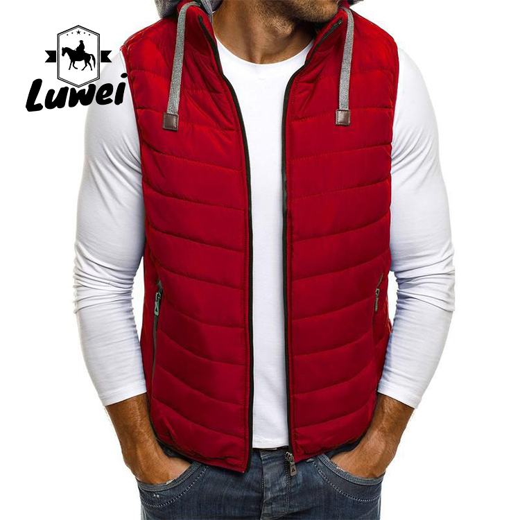 Casual Outdoor Hooded Utility Warm Plus Size Zipper Drawstring Coatsmen Lightweight Quilted Waistcoat Vest